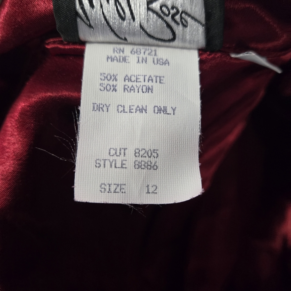 NWT! Vintage Wild Rose Burgundy Satin-Trim Blazer Size 12 Rhinestone Buttons - Picture 8 of 8
